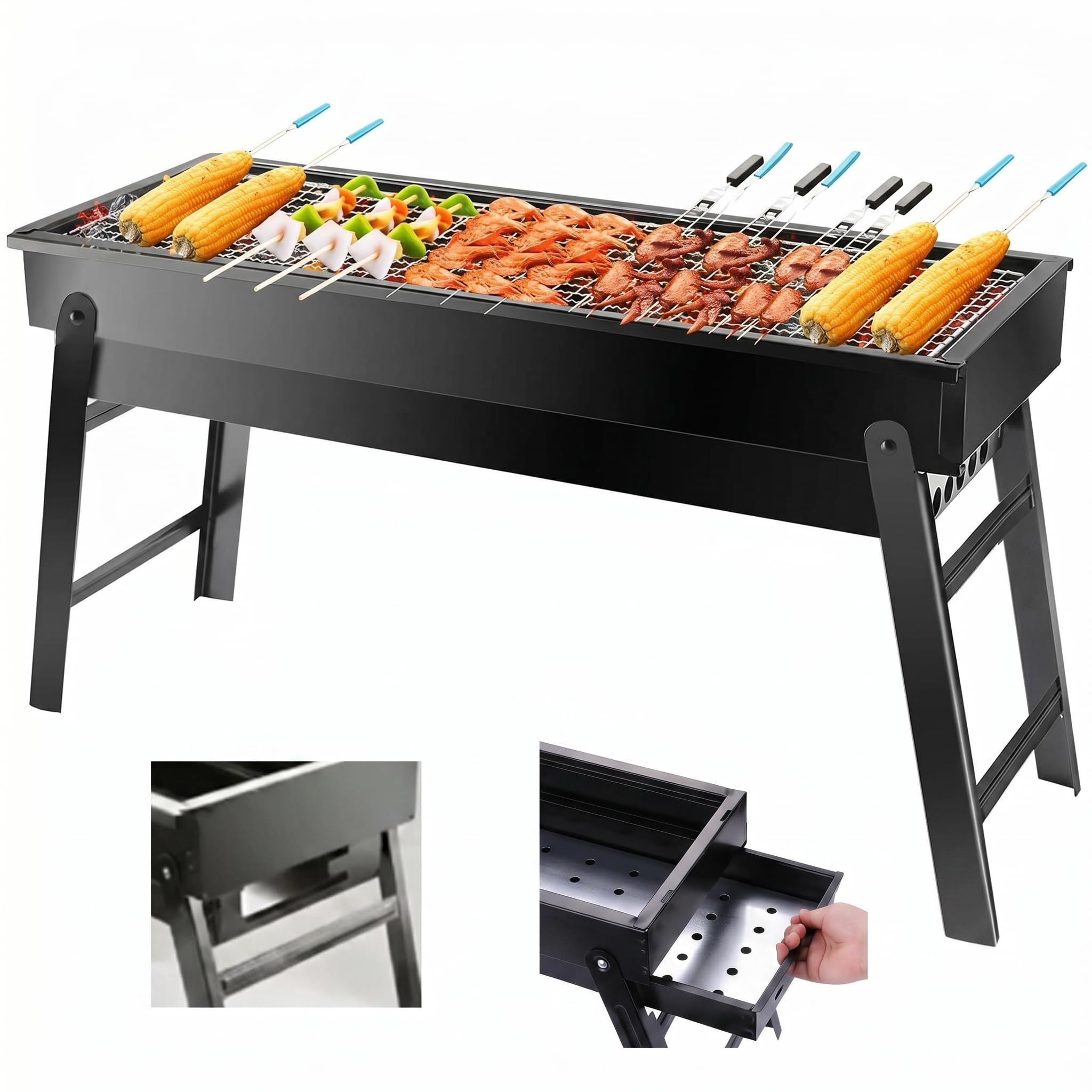 Photo 1 of Portable Charcoal Grill, Portable Tabletop BBQ for Outdoor Cooking | Compact Folding Grill for Camping, Hiking, Picnics & Travel | 24”x13”x9” Lightweight Smoky Flavor Grill
