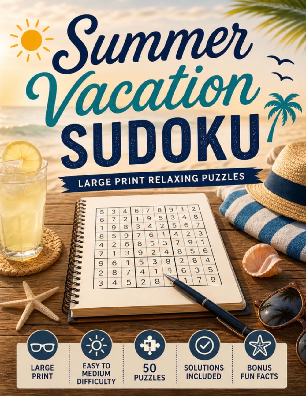 Summer Vacation Sudoku: Large print summer-themed sudoku with a breezy vacation feel | Summer Vacation Sudoku Edition (Travel Escape Sudoku Series)