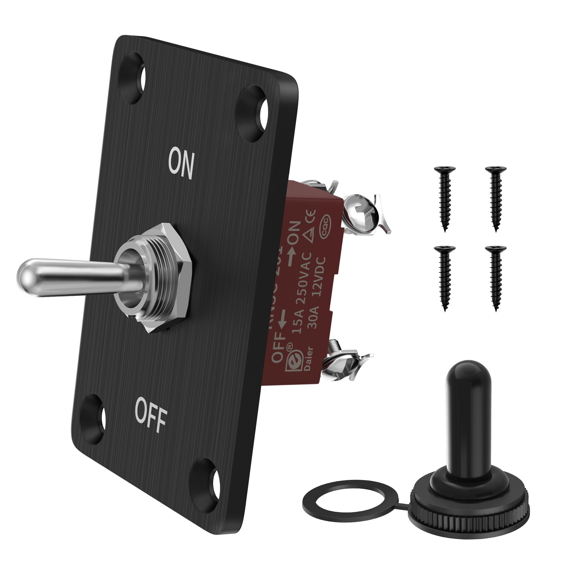 RVMARINEPAT Toggle Switch Waterproof ON/Off DPST 4 Pin 30A 12V DC 20A 120V AC Toggle Rocker Switch 2 Way with Mounting Panel Cover for Marine Boat Car