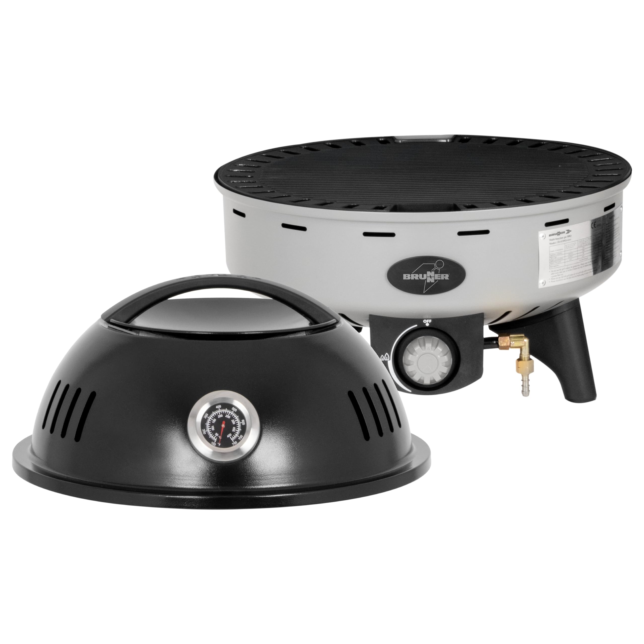 BRUNNER Przenośny grill gazowy BBQRUISER HT 30 mbar, pokrywa z termometrem, regulowana i zdejmowana - Zapłon piezoelektryczny - idealna do grillowania, mięsa, ryb i warzyw