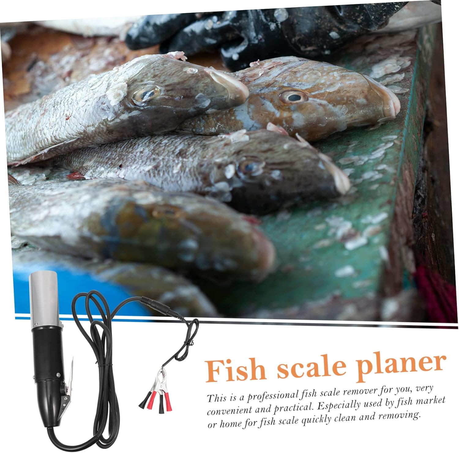 Electric Scale Scraper Automatic Fish Cleaning Tool for Home and Commercial Use Safe and Efficient Remover Includes Dc Battery Clamps