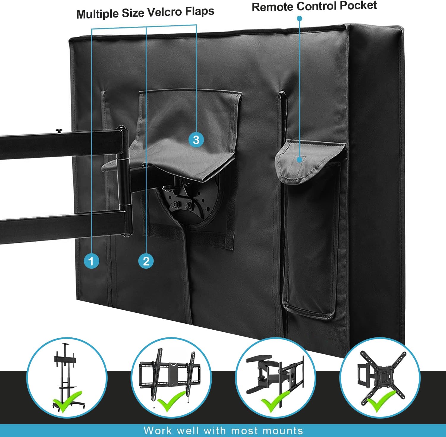 Outdoor TV Cover 60 to 65 Inch Weatherproof, Zipper Waterproof Outside TV Covers Heavy Duty 600D Oxford TV Covers Outdoor TV Screen Protectors Shield with Front Flap for Flat Screen Outdoor TVs