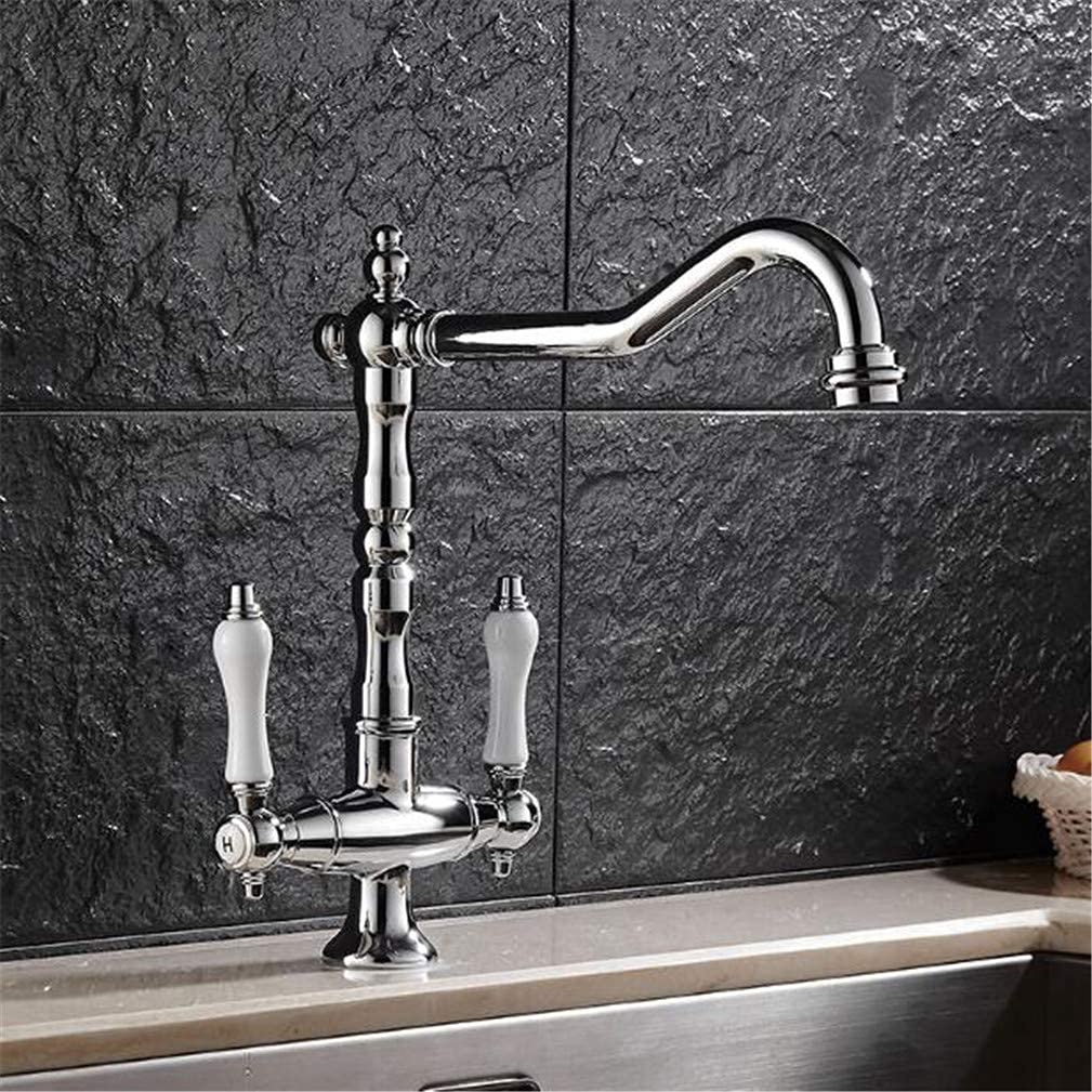 MXXQRHF Kitchen Sink Taps, Kitchen Faucets Brass Material Double Handle Kitchen Sink Tap Kitchen Crane Mixer 360 Swivel Kitchen Faucets Chrome Deck Mounted