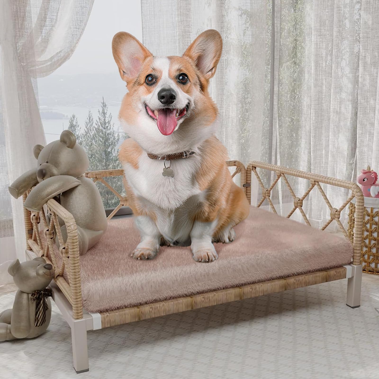 Elevated Waterproof Dog Beds with Egg Crate Foam Support Pet Bed, Outdoor Dog Sofa Bed PE Wicker Orthopedic Pet Couch Bed with Washable Removable