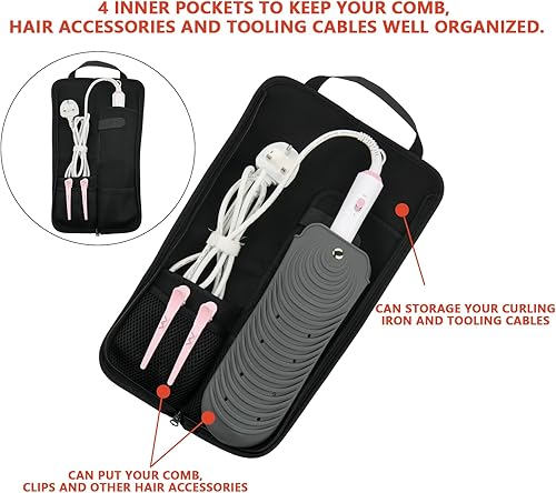 Miniatura 8 de Beautyflier Funda de hierro plano de 2 piezas, lona resistente al calor, bolsa de soporte para alisador de pelo, funda de viaje para alisador de