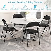 Vista 4 de 4 Pack Folding Chairs with Padded Cushion & Back, Padded Folding Chairs for Home, Office, Indoor, Outdoor Events (Black, 4 Pack)
