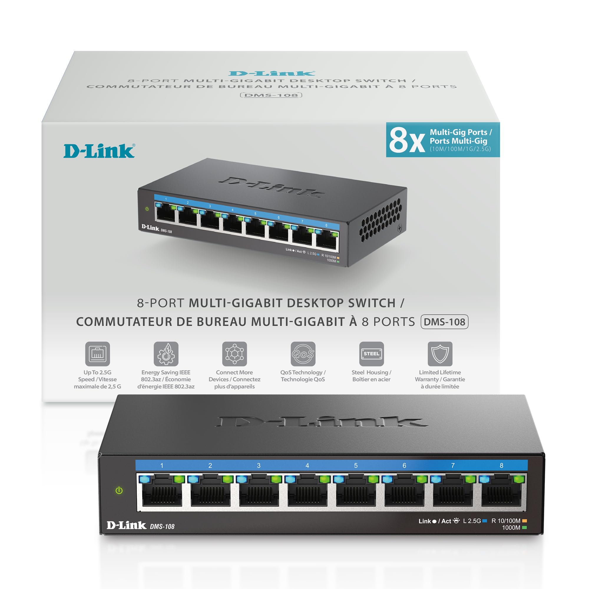 D-Link 8-Port 2.5GB Unmanaged Gaming Switch (DMS-108)