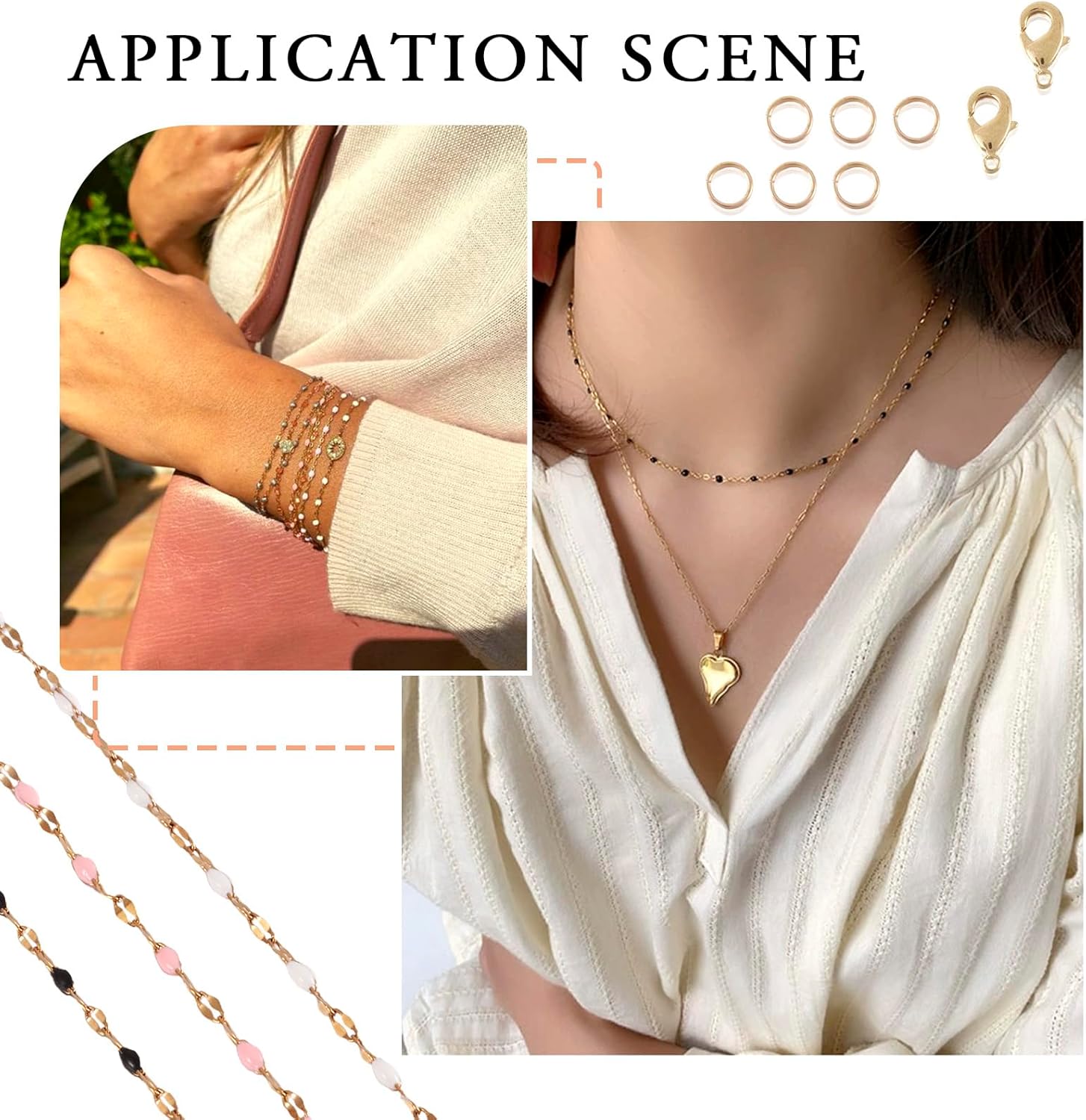 BB Beadthoven 9.84 Feet Mix Enamel Stainless Steel Dapped Chains, 2mm Colorful Oil Drip Chain Pink Black White Chain Link with Lobster Clasps Jump Rings for DIY Bracelet Necklaces Jewelry Making - Image 5