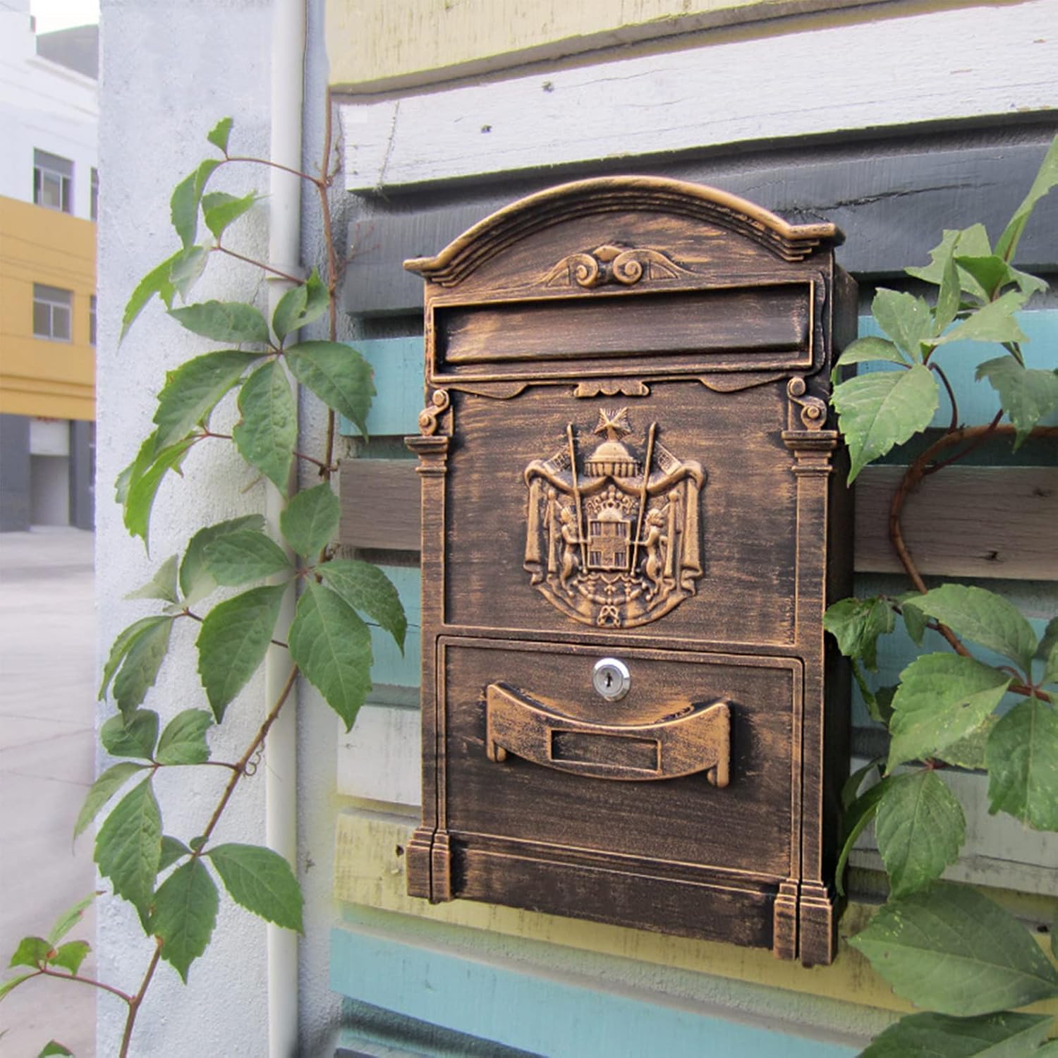 Skrzynka do podnoszenia domu Skrzynka pocztowa montowana na ścianie, zawieszka, metal, zamek retro na hasło, kod do dekoracji ogrodu