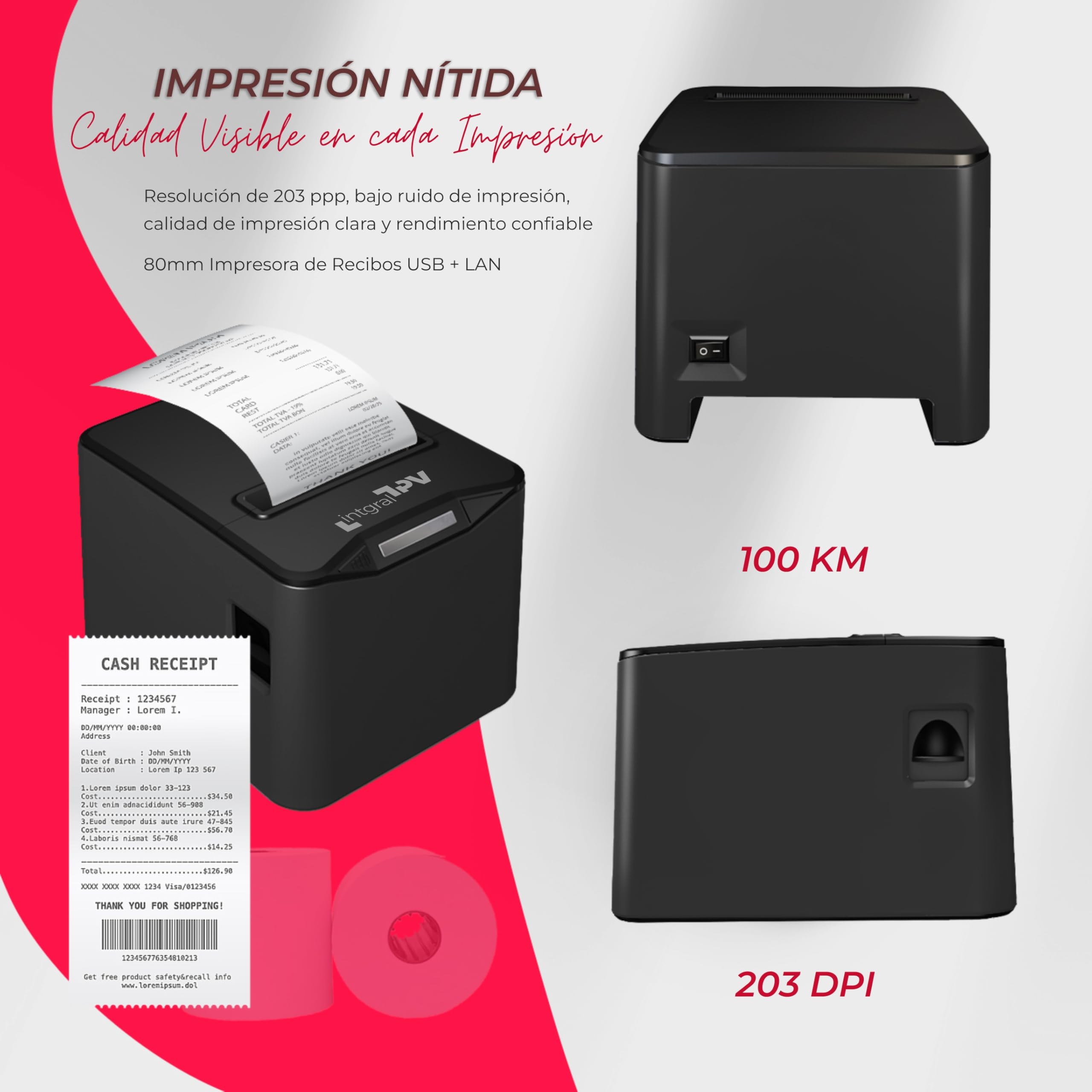 8370 Impresora Térmica Recibos/Tickets 80mm – Puerto/Conexión: USB, LAN/RJ45, RJ11 – Corte Automático – Win, Linux, Android, Mac – Rollo Extra y pendrive Drivers – TPV POS (Negro)