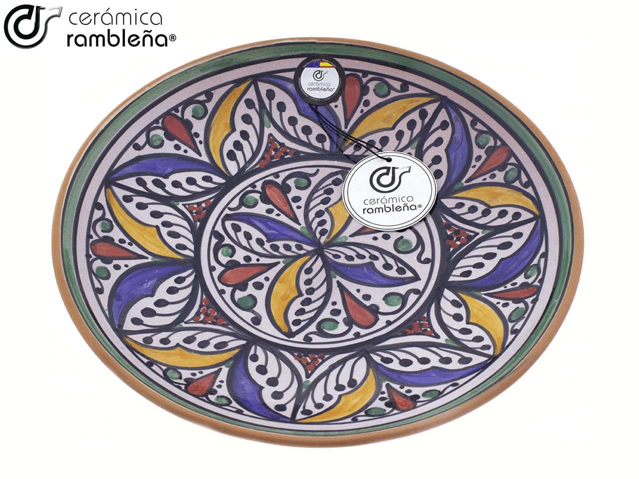CERÁMICA RAMBLEÑA | Plato decorativo pared | Plato de barro | Modelo D48 | 100% Hecho a mano | 27x27x4.5 cm
