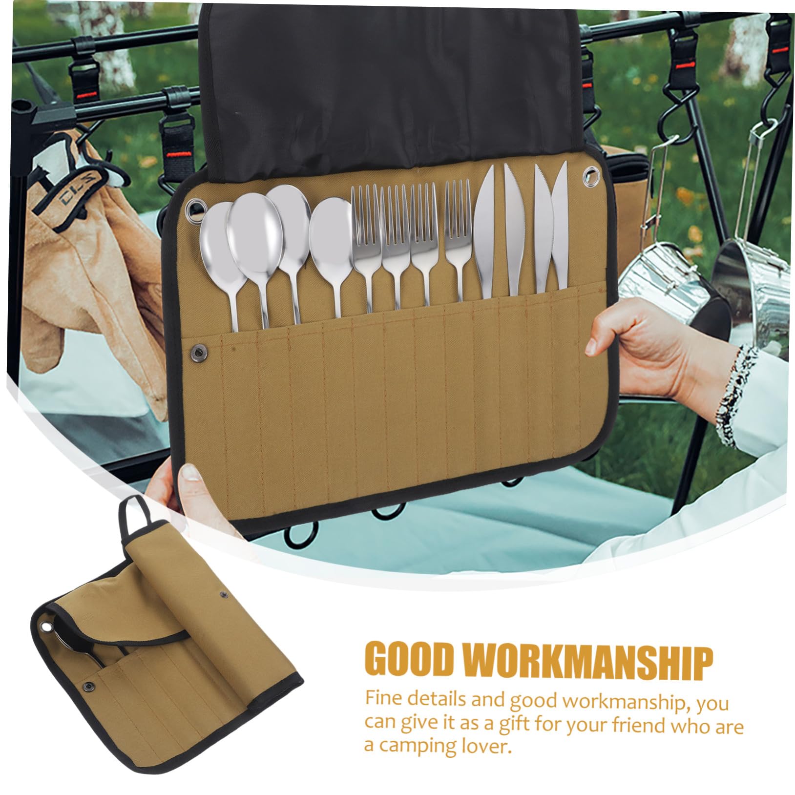 Camping Besteckset mit Organizer Tasche Mehrfunktionale Picknick Utensilien aus Nylon Leichtes Outdoor Geschirrset für Wandern Camping Grillen und Reise