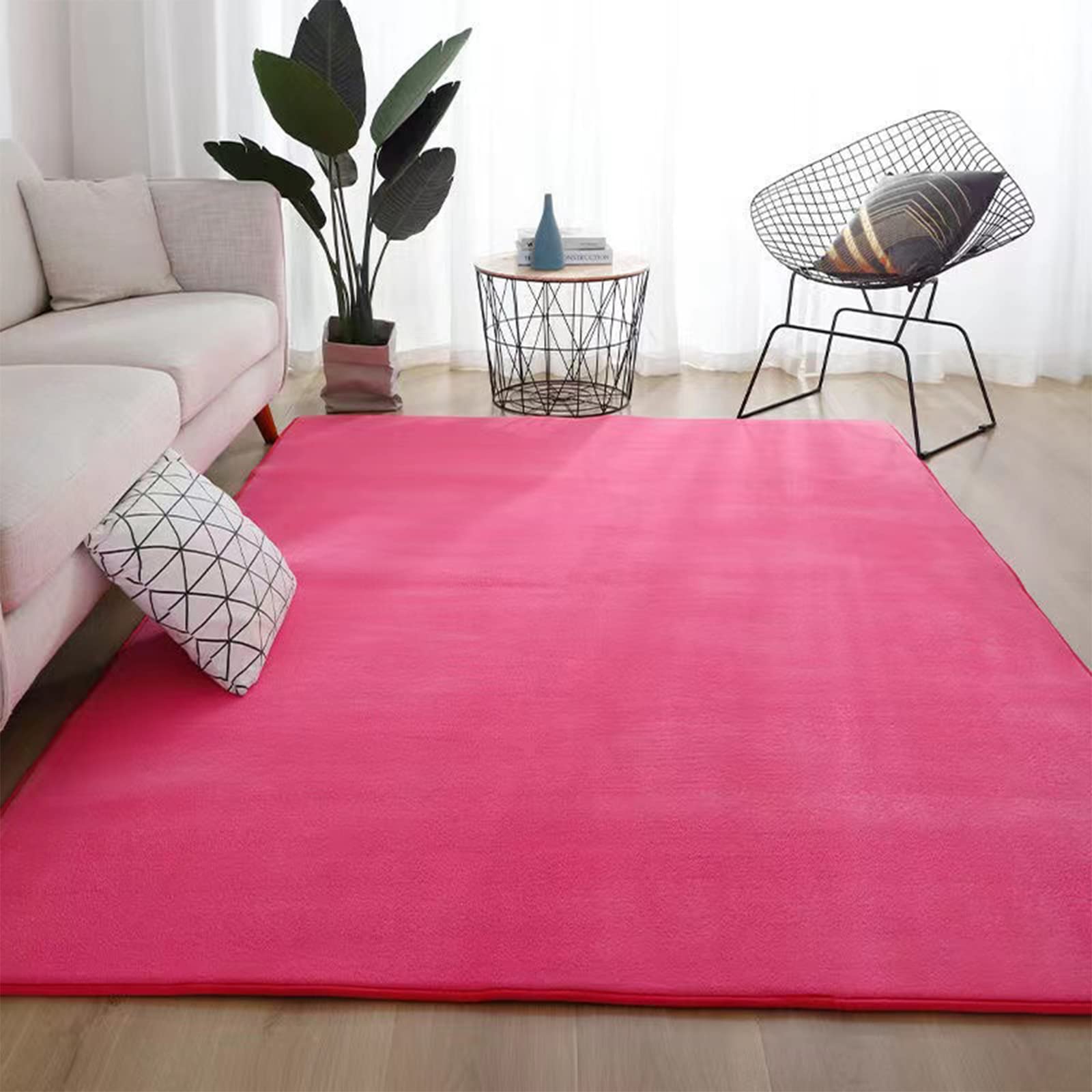 Tapis en polaire de corail rose anti-perte de poils pour un salon propre et chaleureux