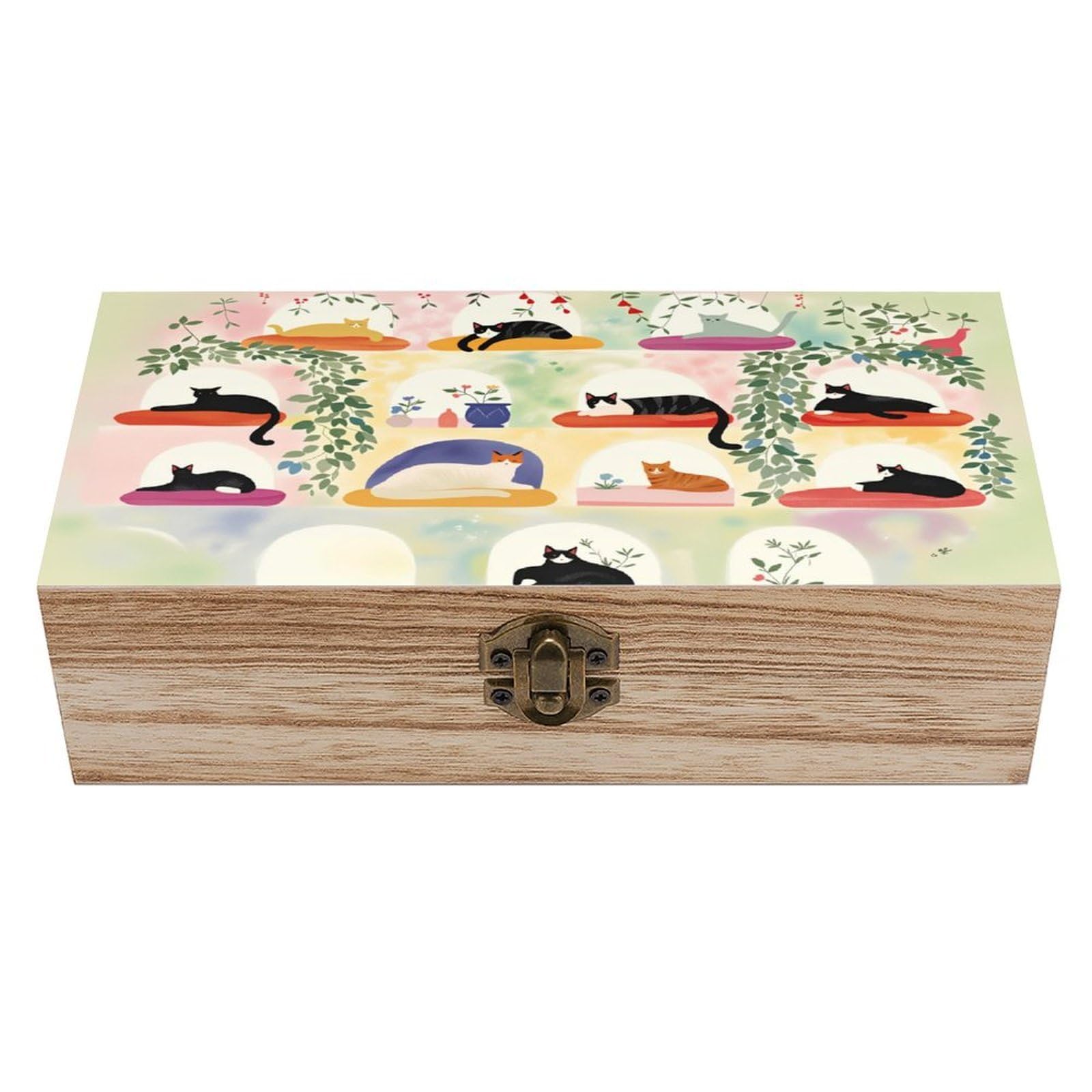 asbwuo Floral Wall Cat Vintage Wooden Keepsake Box