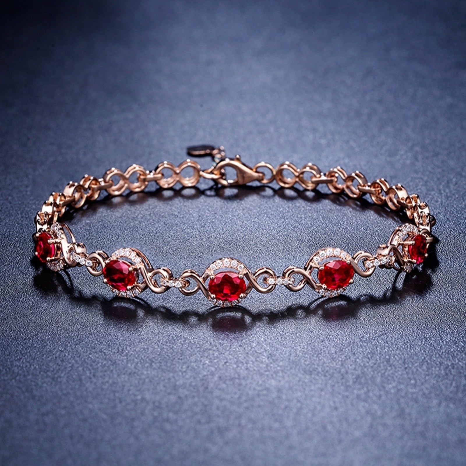 Bracciali Oro Rosa 18k/14k/9k, Bracciale con Rubino 2.15ct 16-18 cm Estensione 4 cm con Diamante, Braccialetti Donna Fidanzati