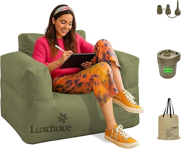 Luxchoice Inflatable Couch with Built-in Pump Durable Blow Up Sofa Chair Portable Camping Couch Waterproof Inflatable Furniture for Outdoor Beach Home Festivals Backyard Party