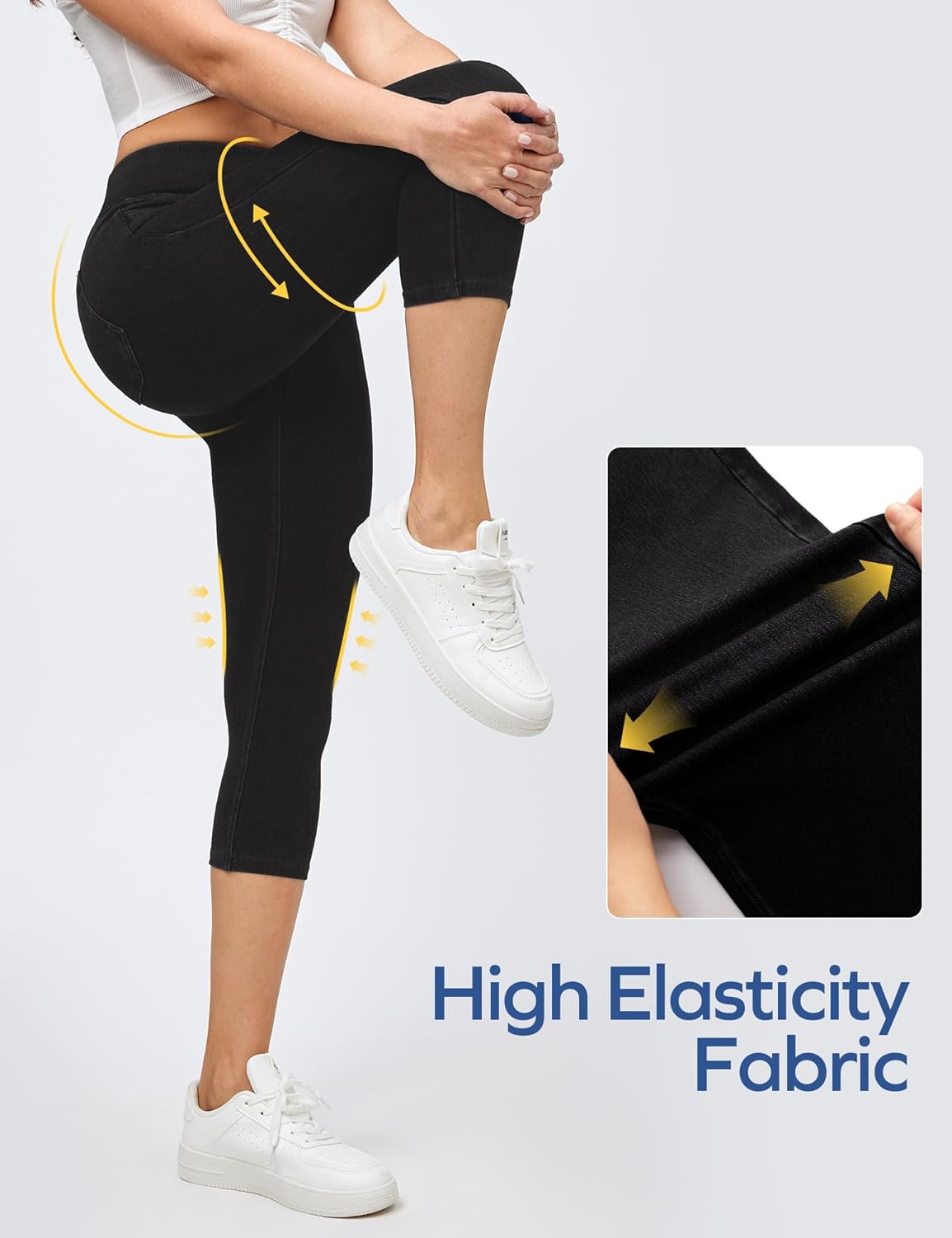 Ewedoos Jeggings for Women Pull On Capri Leggings with Pockets for Women Stretchy Capri Jeans Denim Capris Pants Casual - Image 4