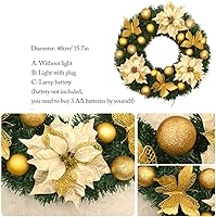 Vista 2 de RSLEE Christmas Wreath for Front Door 40cm Christmas Wreath Artifical Wedding Christmas Flowers Wreath with Golden Butterfly & Christmas Ball Xmas