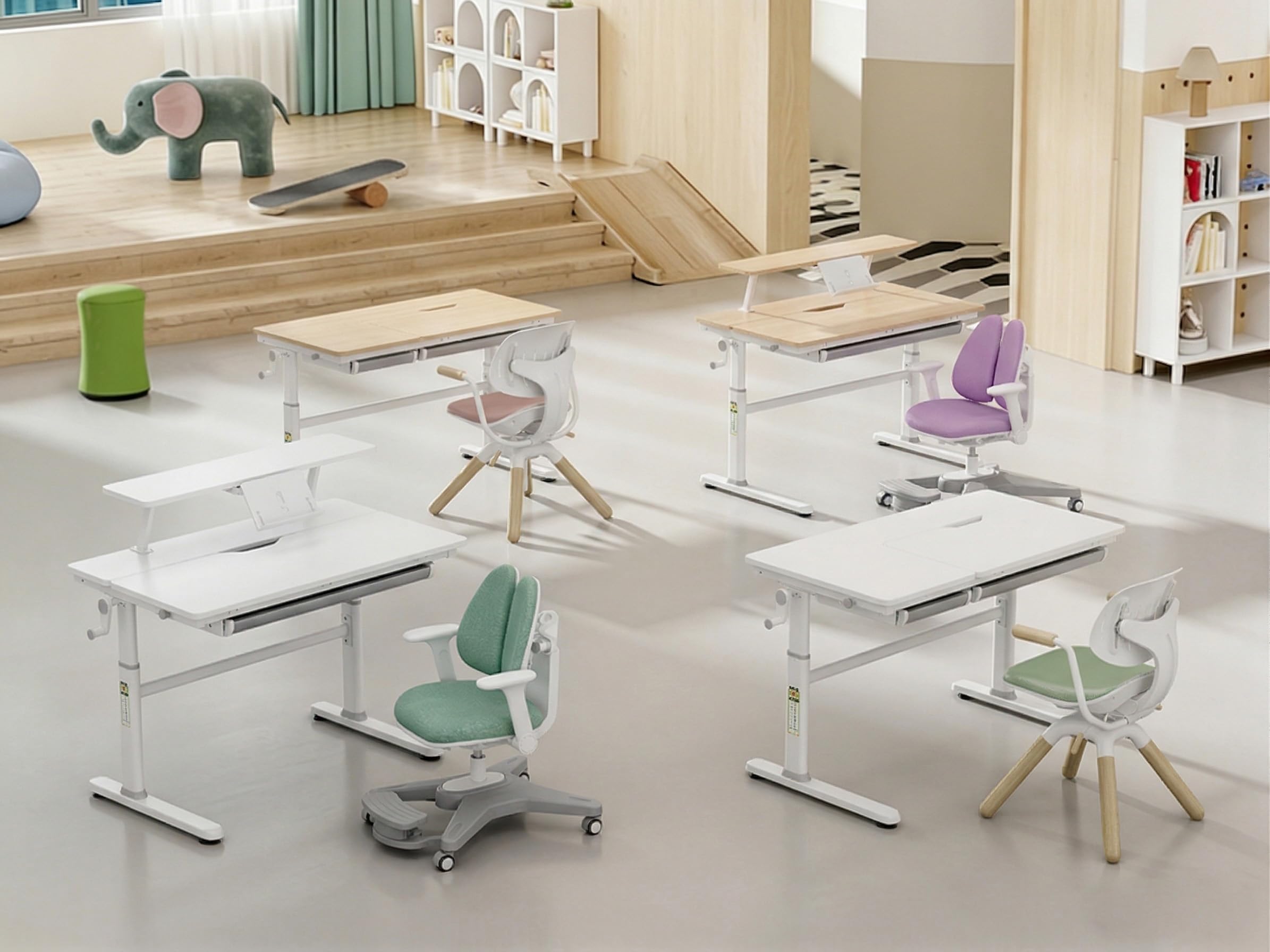 HOKO Kinderschreibtisch, Höhenverstellbar Kinderschreibtische 120x60 cm, Schreibtisch Kinder ab 6 Jahren, neigbare Tischplatte mit Schubladen, 100kg Belastbarkeit, Verstellbar von 54-76cm (Holz,CELIN)