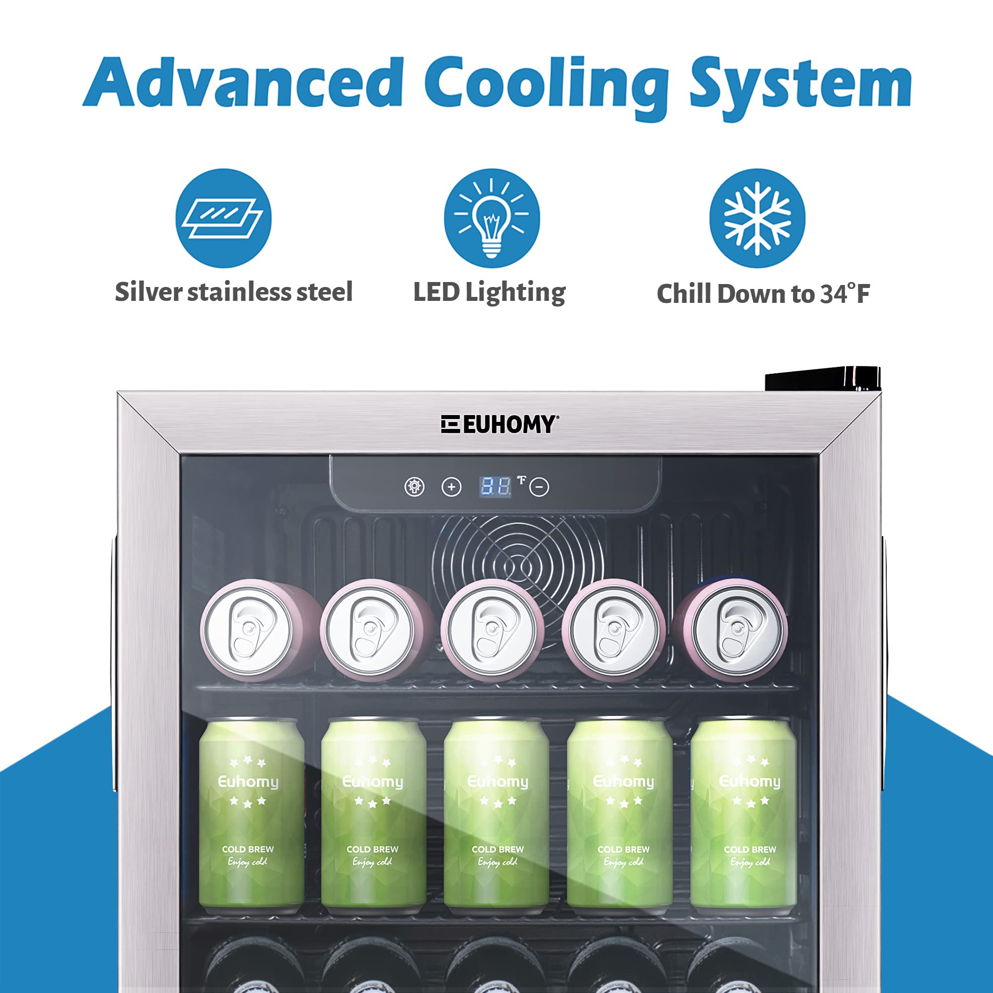 Euhomy Beverage Refrigerator and Cooler, 120 Can Mini fridge with Glass