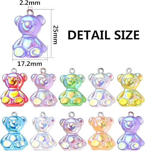 Miniatura 3 de Dijes coloridos de resina gomosa de oso colgantes de caramelo gomoso encantos de oso para hacer joyas, accesorio de búsqueda para bricolaje, collar,