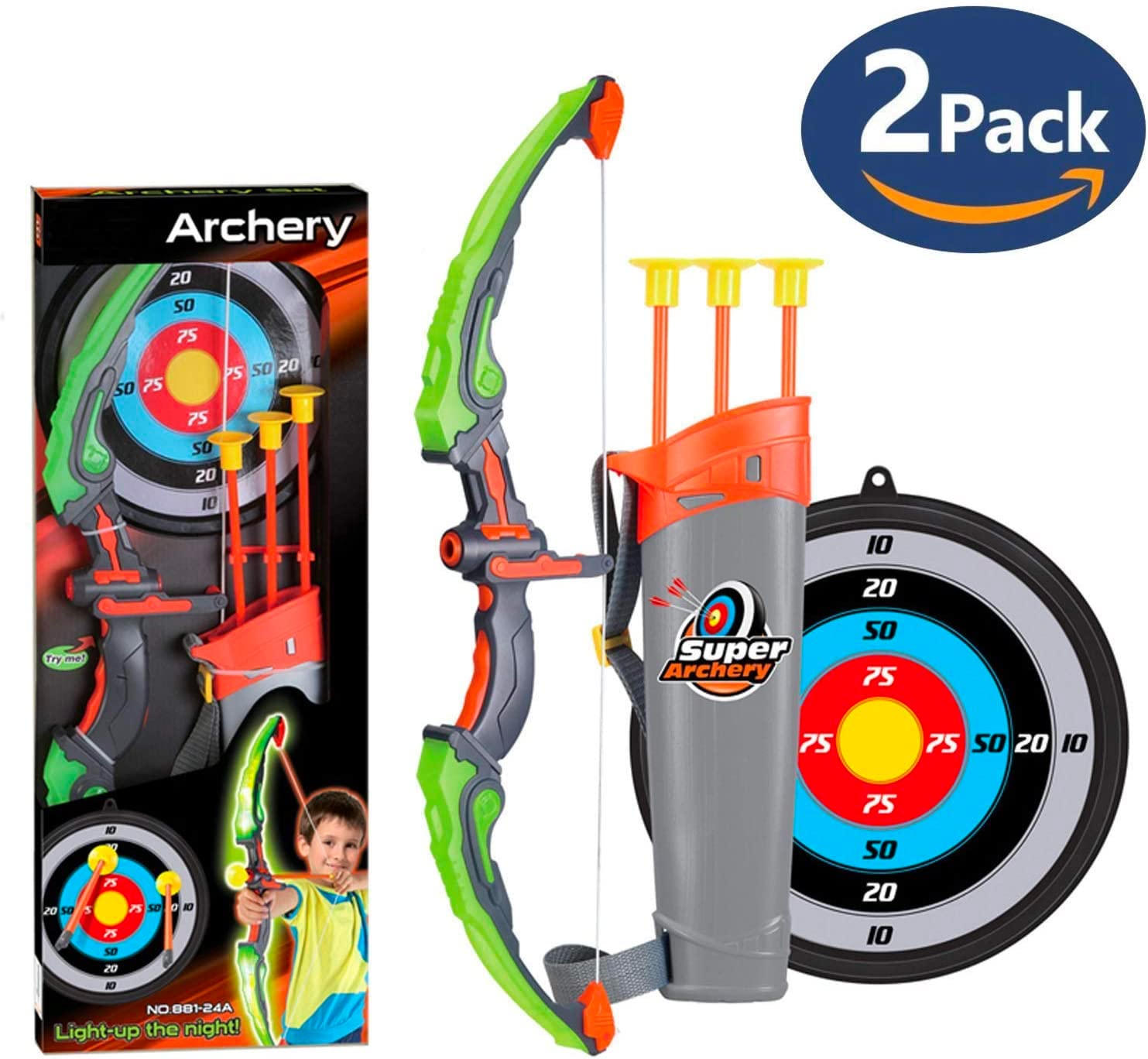 Arc Et Flèches Enfants Avec Lumières LED - Jeu Tir à La Cible Complet