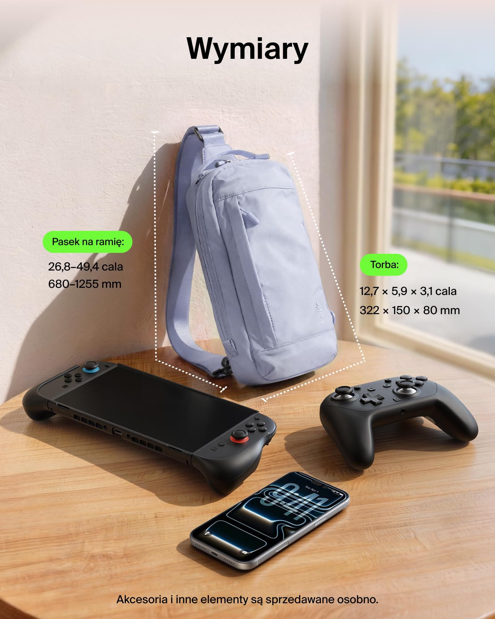 Belkin Gaming Ochronna Torba Podróżna do Nintendo Switch 2 – Fioletowa | Torba na Ramię, Torba Podróżna na Akcesoria do Konsoli, Miękka Wyściółka, Lekka Konstrukcja, 10 Przegródek na Karty z Grami