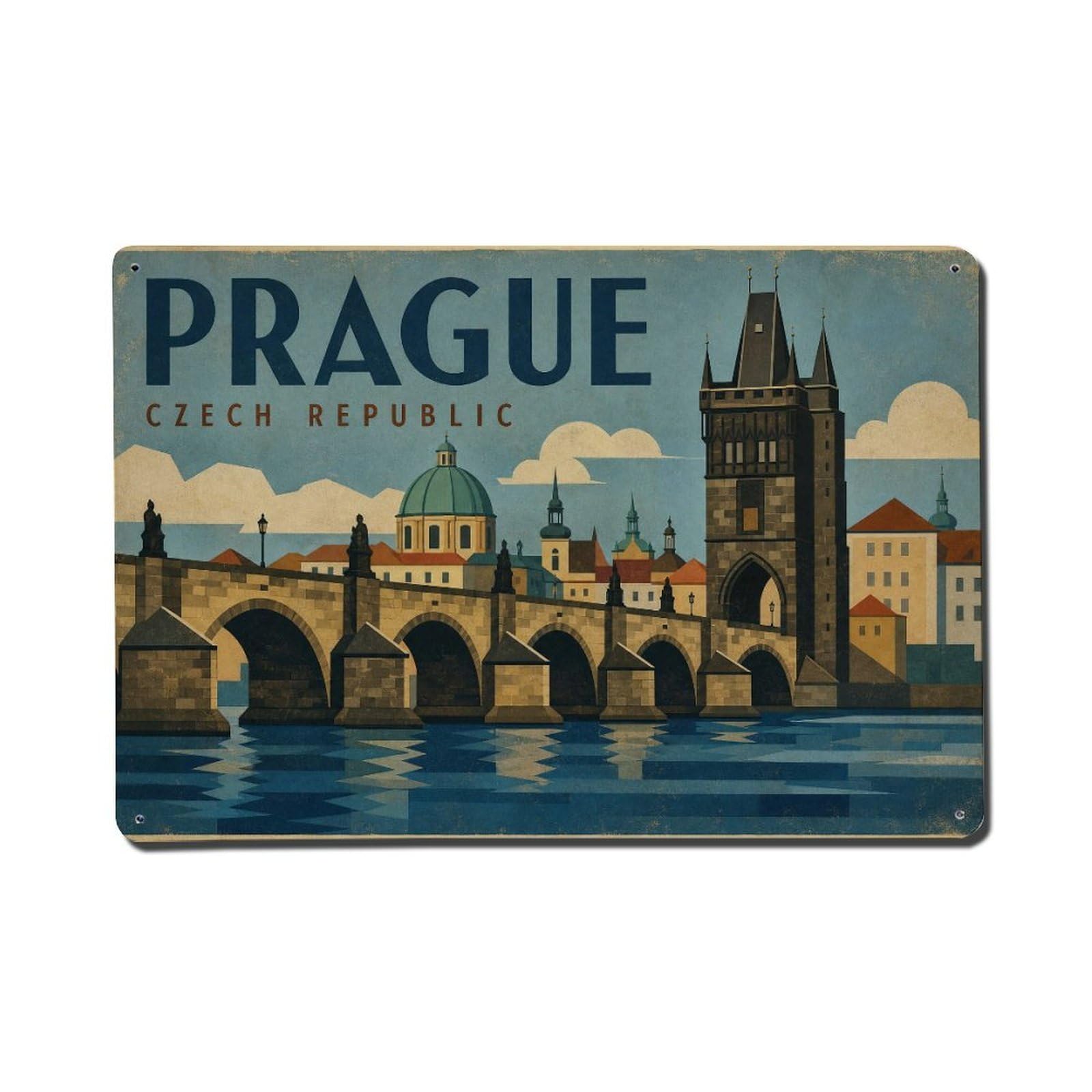 Retro Travel Czech Republic Prague Metal Tin Sign Plaque Wall Decor for Cafe, Club Bar, Office, Garden Metal Poster 8x12Inch