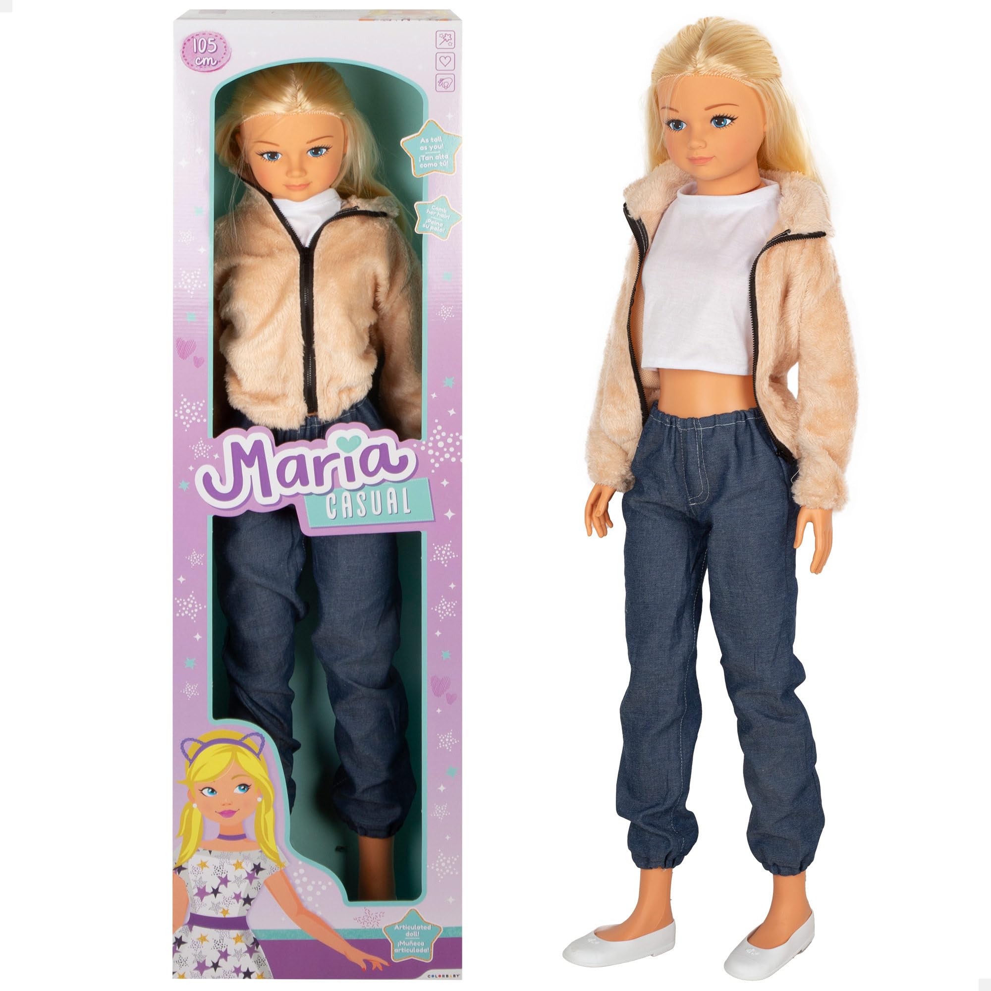 ColorBaby Maria Casual Doll Large 105 cm Includes Accessories Styling Dolls Role Play Toy for Kids Girls + 3 Years (39653)