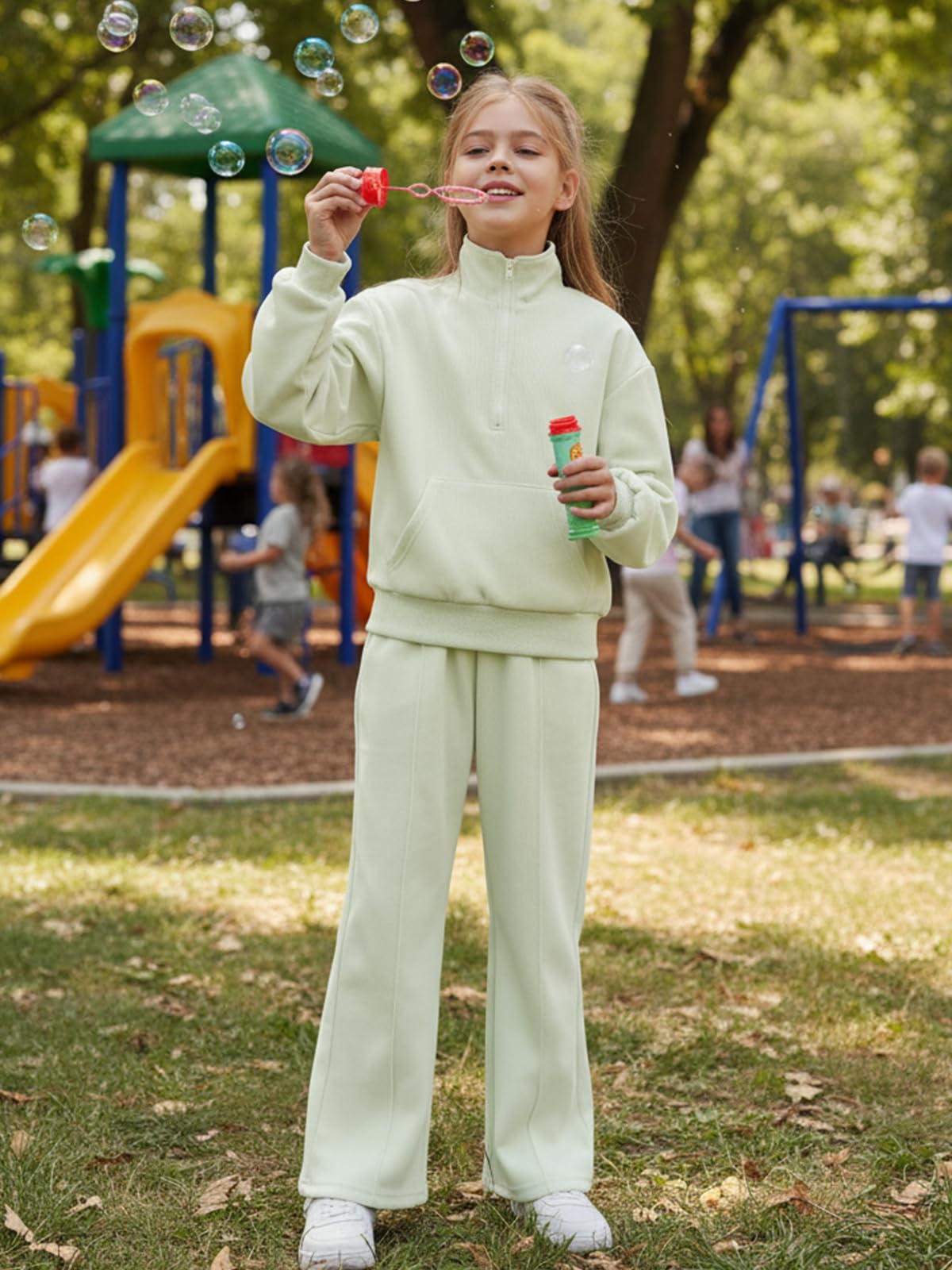 Valcatch Mädchen 2-teiliges Sweatanzug-Set, halber Reißverschluss, Pullover, Sweatshirt und Hose mit weitem Bein, für Herbst und Winter, lässiger Trainingsanzug