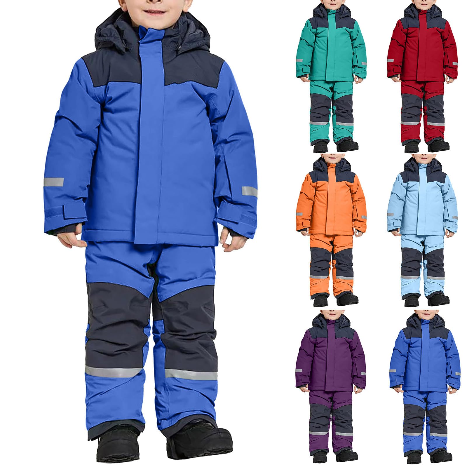 AACH 2025 Kinder Skianzug Jungen mit Kapuze Skioverall Winddichte Wasserdichte Schneeoverall Mädchen Warmer Schneeanzug Dickere Winter Daunenjacke mit Reflektierenden Streifen Skibekleidung
