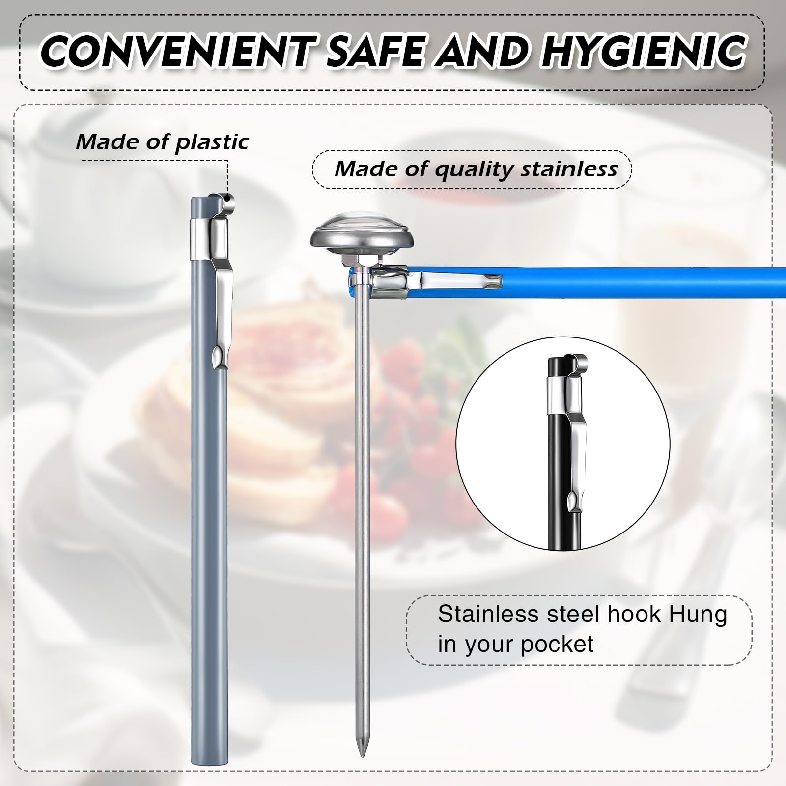 Xuhal 6 termómetros de cocina de acero inoxidable con tallo de 5 pulgadas de largo, termómetro de esfera de 1 pulgada, termómetro de espuma de leche, termómetro de alimentos para sonda de horno,