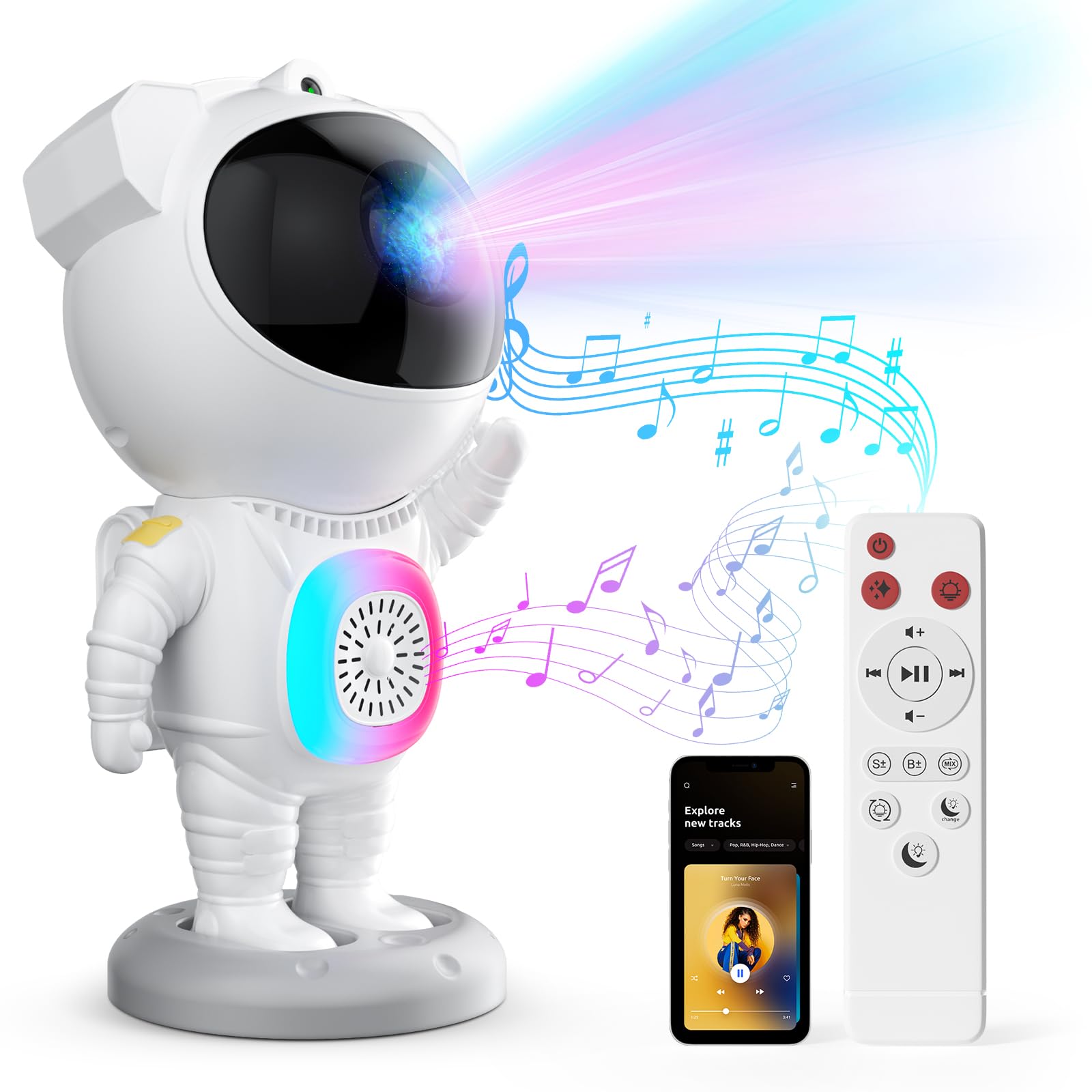 Astronaut Galaxy Projector,Space Projector,with Bluetooth Speaker and Remote Control,360° Adjustable Angle,Spaceman Star Kids Night Light, for Bedroom Ceiling Adult Birthday Valentine's Day (White)