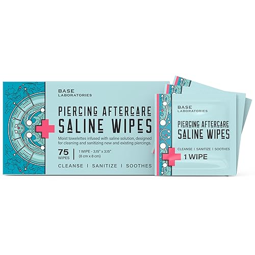 BASE LABORATORIES Toallitas de cuidado posterior para piercings Limpia y desinfecta Toallitas limpiadoras de piercing para nariz, oído, labios