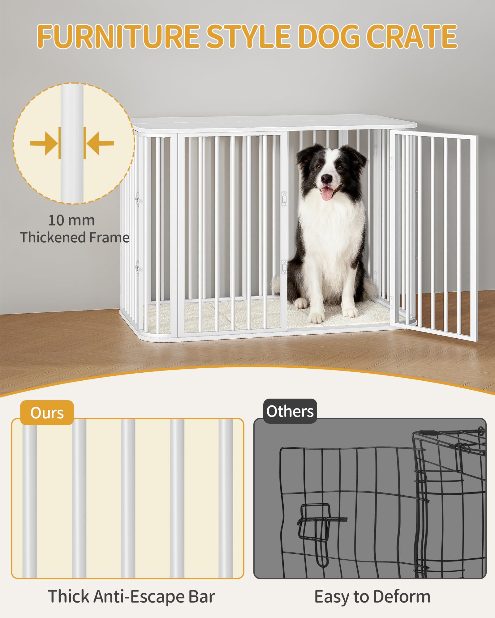 Hzuaneri Gabbia per Cani da Interno 108 cm, kennel Cane Medio con Cuscino, 3 Porte per Cani di Piccola Media, 66 x 108 x 77,5 cm, XXL, Bianco DFC86713W