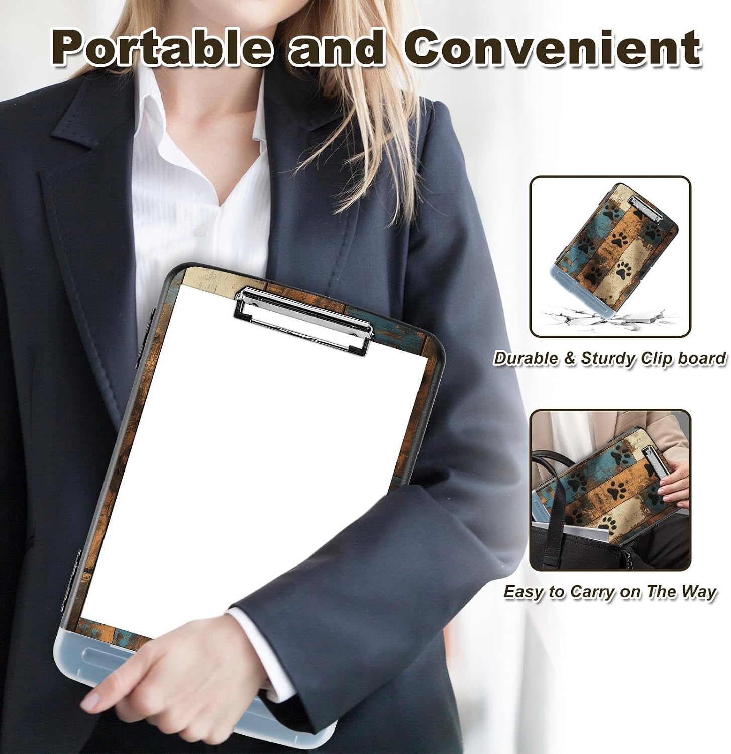 Clipboard with Storage, Nursing Clip Board 8.5 x 11 Storage Organization Box Side-Opening Plastic Clipboards with Pen Holder, School & Office Supplies, Dog Paw