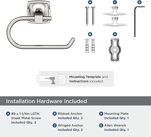Miniatura 7 de Amerock BH36091G10  Soporte de papel higiénico de un solo poste de níquel cepillado  7-116 pulgadas (7.047 in) de longitud Soporte para papel