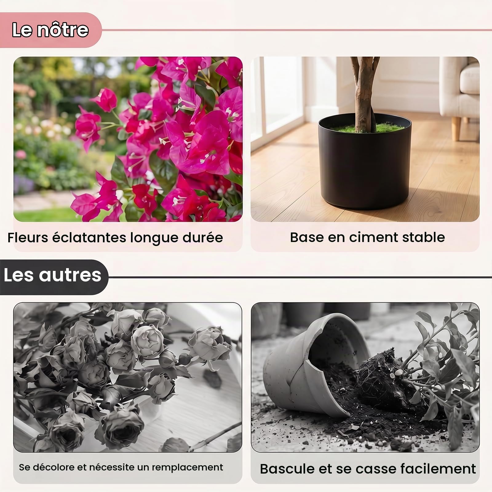 LIFEZEAL Lot de 2 Arbres Artificiels Bougainvilliers 130CM