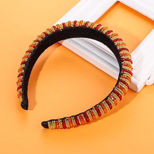 Miniatura 6 de NVENF Diadema de Acción de Gracias para mujer, diadema acolchada con cuentas de diamantes de imitación naranjas, diadema adornada, accesorios para