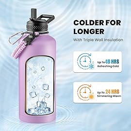 RAYMYLO Insulated Water Bottle 87 oz, Triple Wall Vacuum Stainless Steel (Cold for 48 Hrs), Leak Proof & Non-BPA, Modern Water Flask Jug with Paracord Handle & Straw Spout Lids, Lilac