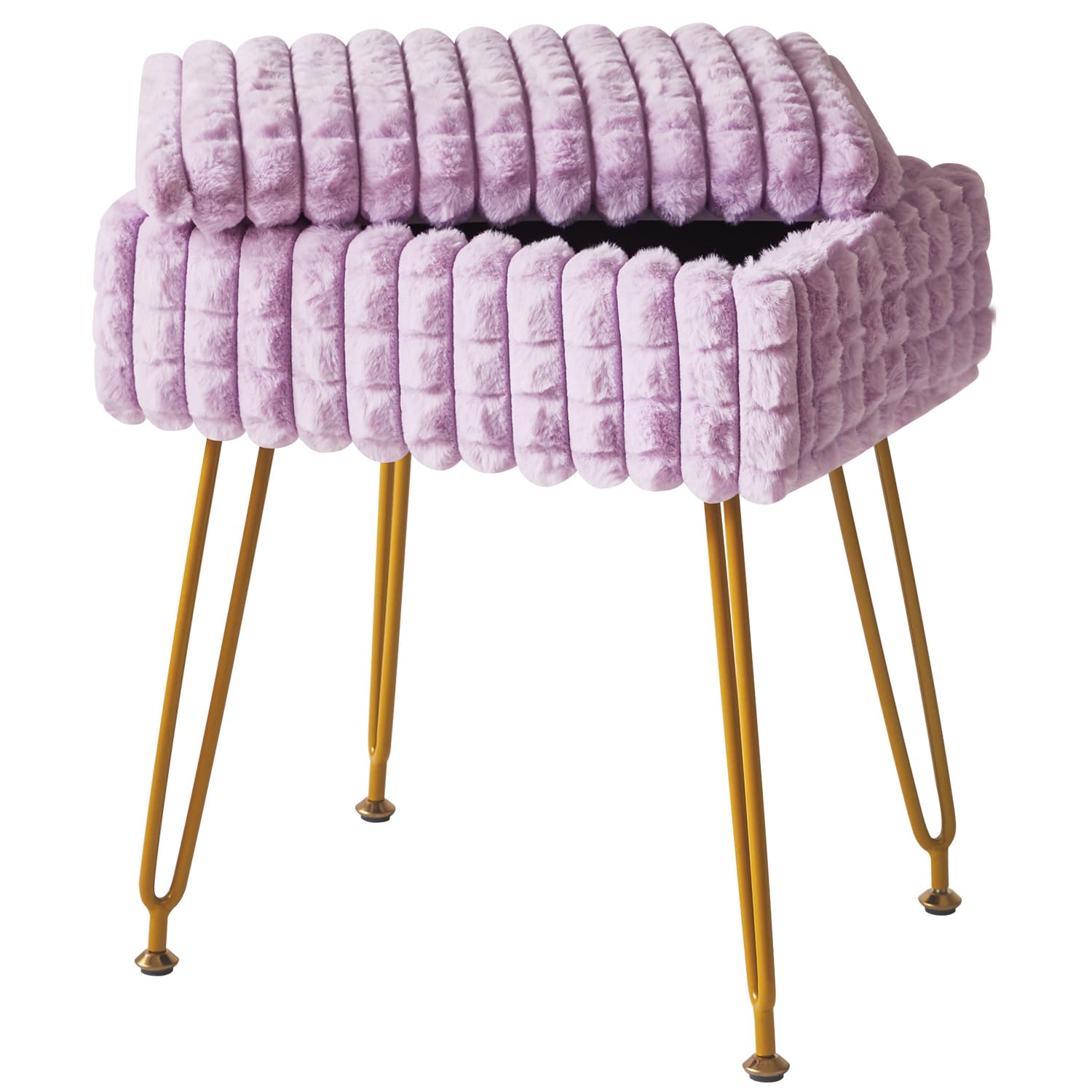 IBUYKE Rectangle Vanity Chair with Storage Space, Footrest Footstool Ottoman, Vanity Stool, Dressing Table Chair, with Anti-Slip Feet, for Makeup Room, Bedroom, Square Grid Pattern, Purple WBD004V