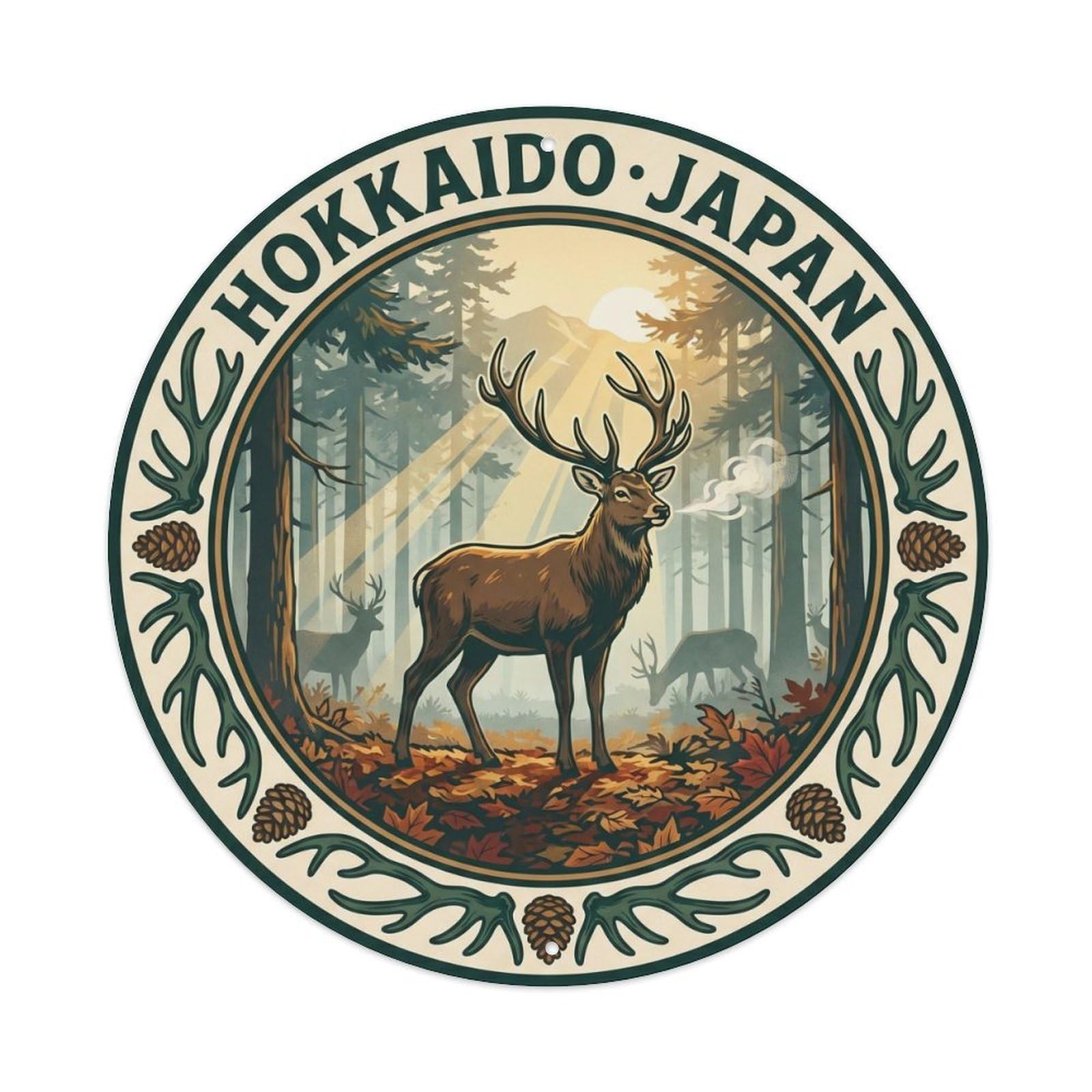 Ezo Deer Forest Pine Coastal Wildlife Island Metal Tin Sign