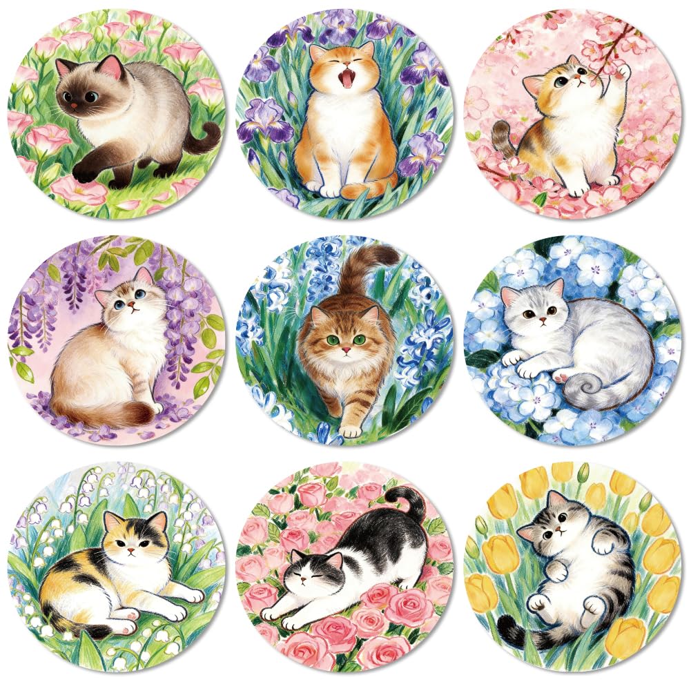 ANATTASOUL Cat and Flowers Wood Coasters Set of 9 for Coffee Table