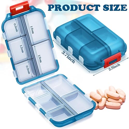 Miniatura 2 de Meekoo Organizador de pastillas de viaje, 8 unidades, portátil, de bolsillo, contenedor diario, contenedor pequeño, medicina, viajes, con 10