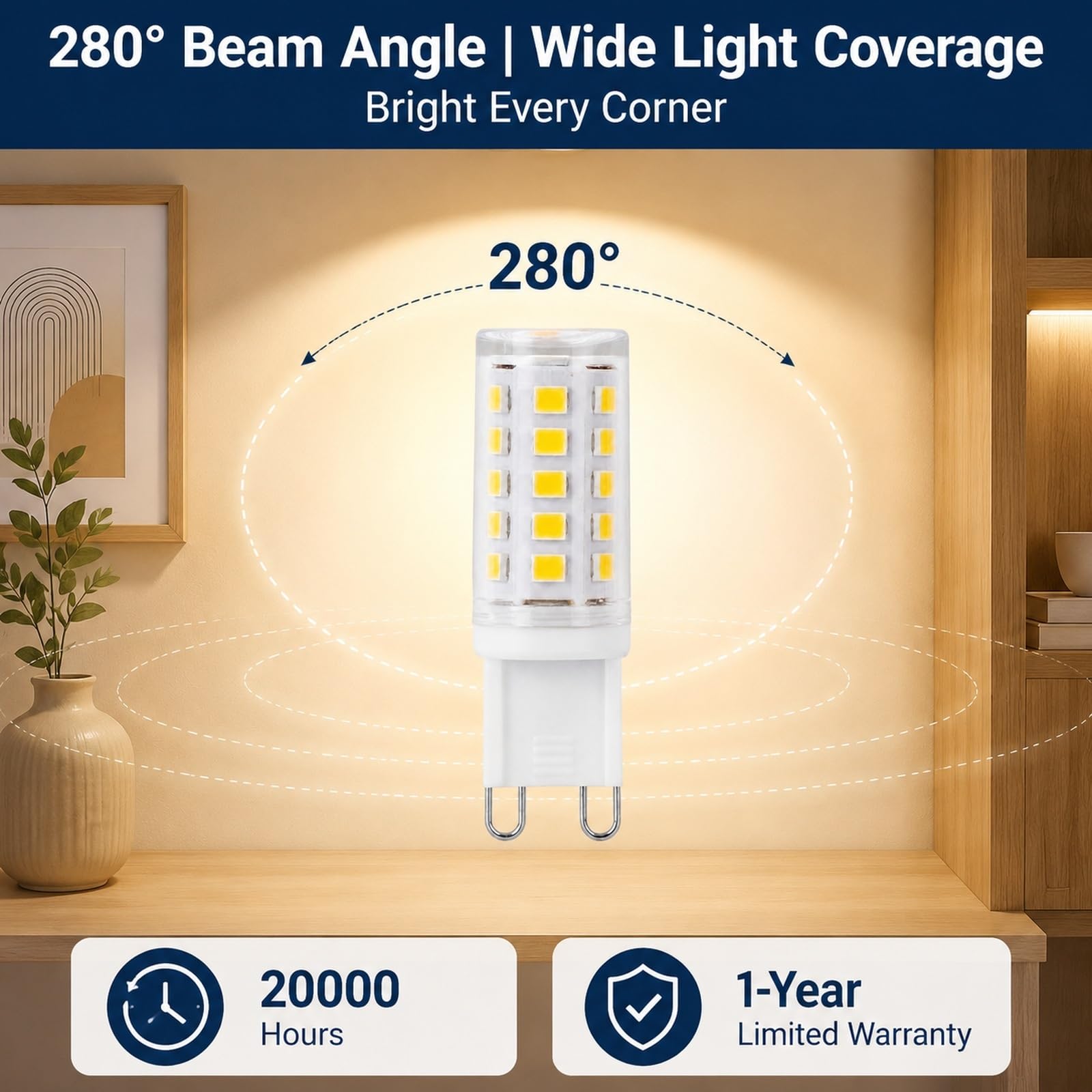 Bombilla LED G9 Bayoneta Tipo Maíz, 3000K/4000K, 3W Reemplaza 30W Halógeno, Ahorro Energía, CRI≥80, Sin Parpadeo, Para Arañas Cristal, Apliques(Natural white 4000K,9 Pack)