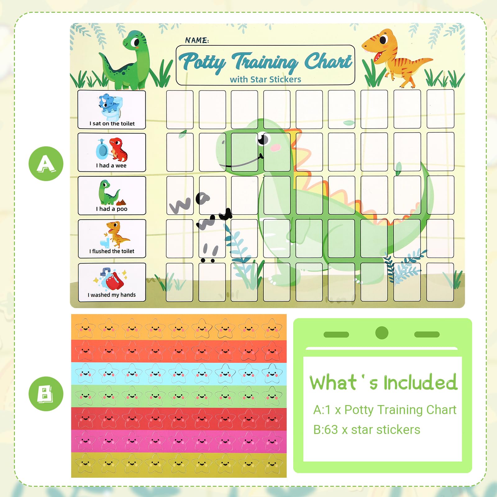 khlerox Potty Training Chart for Toddlers with 63 Reusable Magnetic Star Stickers - Image 2