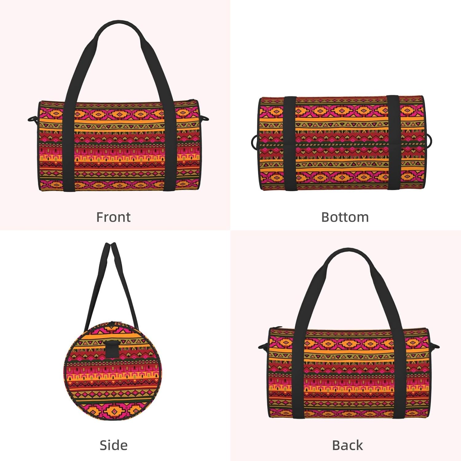 Mexican Folk Art Boho Print Sports Tote Bag Lightweight Water-Resistant Gym Backpack Travel Supplies