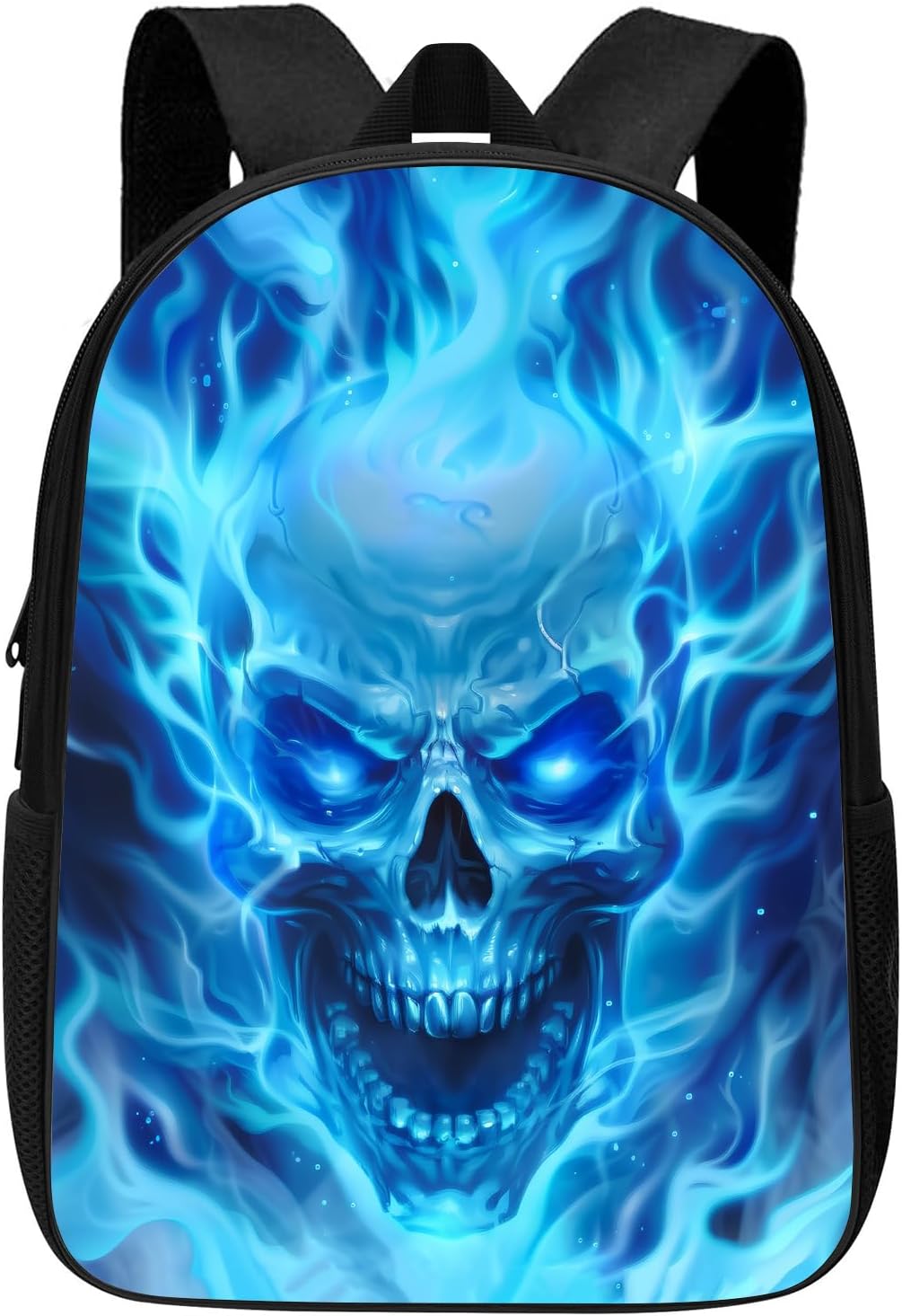 Gothic Skull Backpack Cool Skull with Blue Fire School Bookbag for Boys Girls Elementary Middle High College School Casual Travel Bag Computer Laptop Daypack Rucksack, 17 Inch