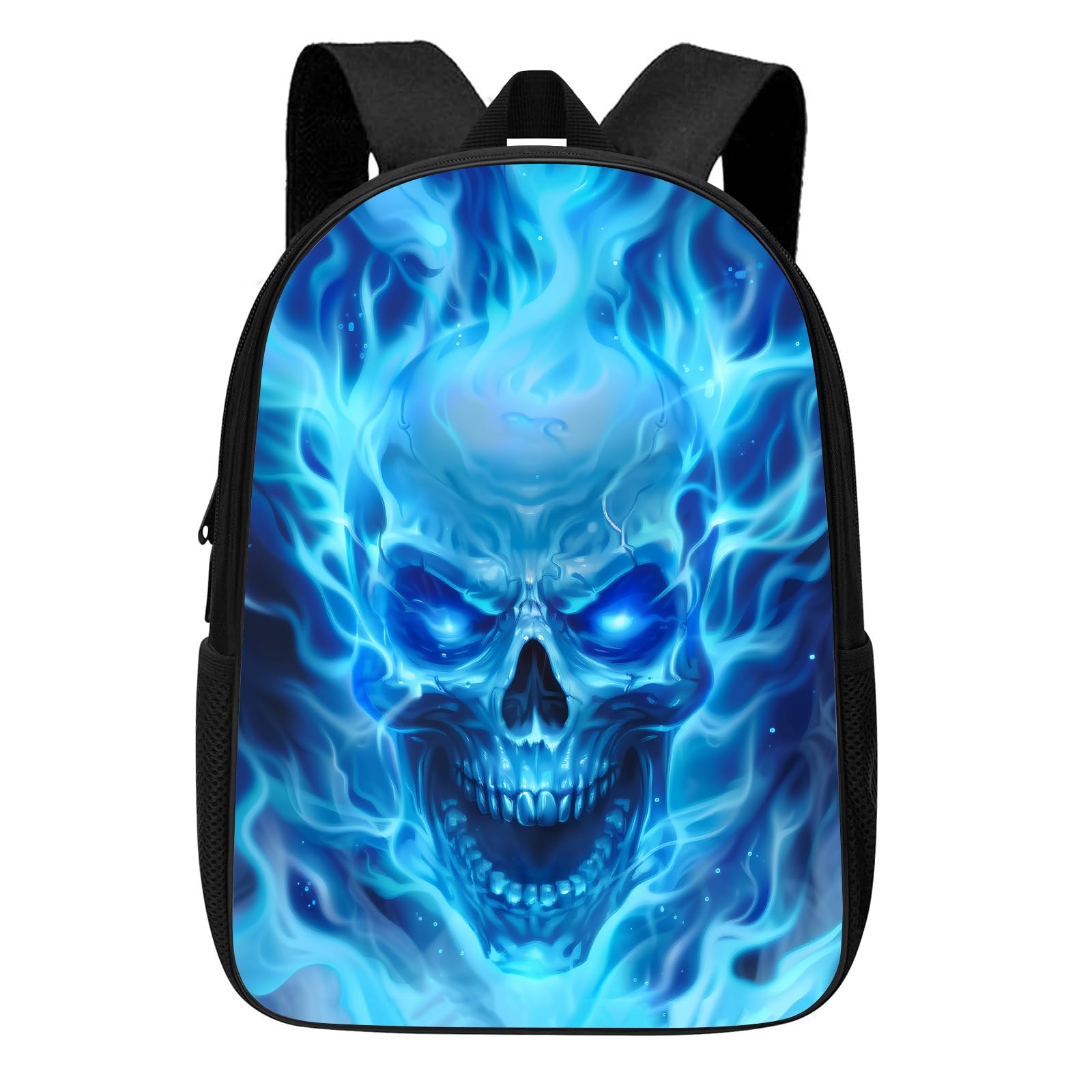 ALIFAFA Gothic Skull Backpack Cool Skull with Blue Fire School Bookbag for Boys Girls Elementary Middle High College School Casual Travel Bag Computer