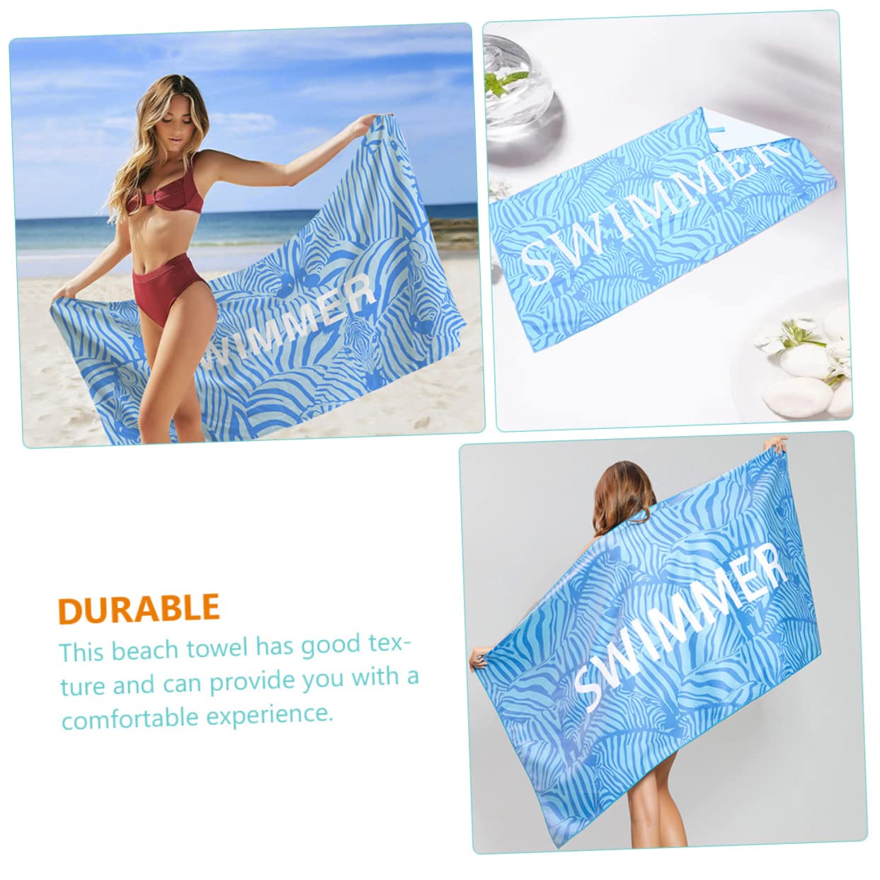 PRETYZOOM 3 Pz telo mare asciugamano portatile asciugamano palestra da bagno per bambini da viaggio in microfibra arazzo telo da piscina resistente all'usura Blue